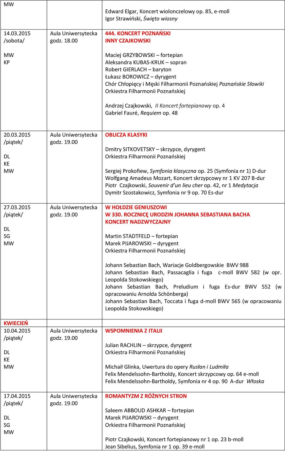 03.2015 27.03.2015 KWIECIEŃ 10.04.2015 17.04.2015 OBLICZA KLASYKI Dmitry SITKOVETSKY skrzypce, dyrygent Sergiej Prokofiew, Symfonia klasyczna op.