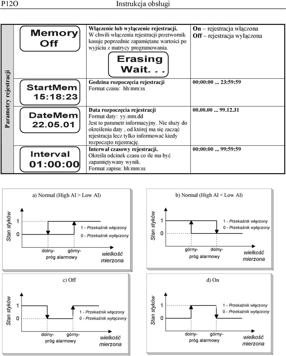 .. Godzina rozpoczęcia rejestracji Format czasu: hh:mm:ss Data rozpoczęcia rejestracji Format daty: yy.mm.dd Jest to parametr informacyjny.