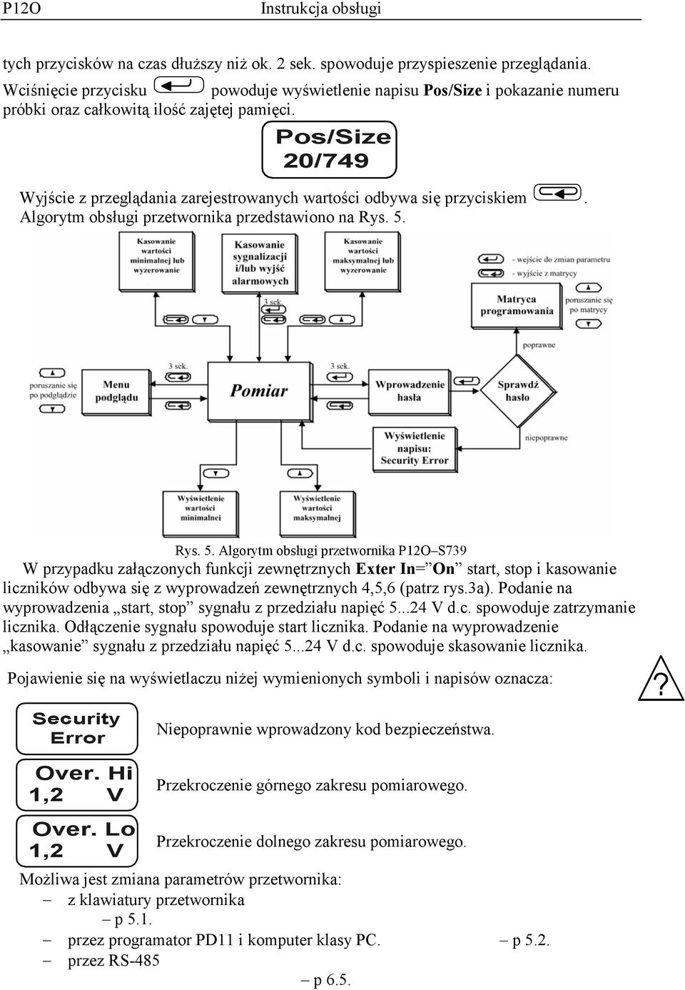 Pos/Size 20/749 Wyjście z przeglądania zarejestrowanych wartości odbywa się przyciskiem. Algorytm obsługi przetwornika przedstawiono na Rys. 5.