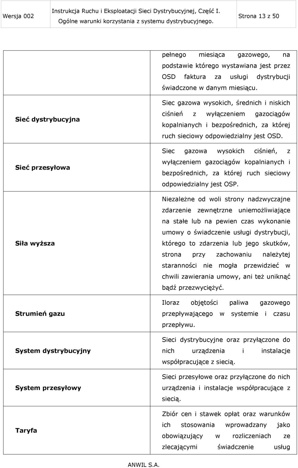 bezpośrednich, za której ruch sieciowy odpowiedzialny jest OSD. Siec gazowa wysokich ciśnień, z wyłączeniem gazociągów kopalnianych i bezpośrednich, za której ruch sieciowy odpowiedzialny jest OSP.