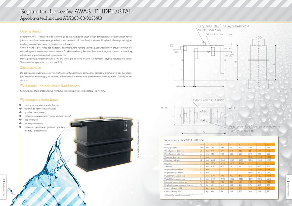 AWAS-F HDPE / STAL to łapacz tłuszczów ze zintegrowaną komorą szlamową, jest urządzeniem przystosowanym do swobodnego ustawiania w pomieszczeniach.