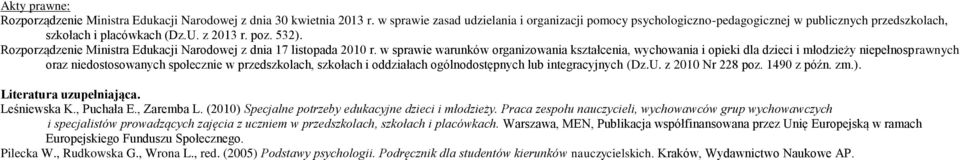 Rozporządzenie Ministra Edukacji Narodowej z dnia 17 listopada 2010 r.