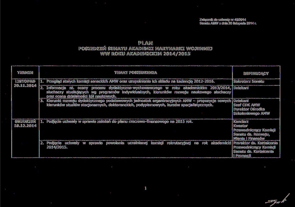 oceny procesu dydaktyczno-wychowawczego w roku akademickim 2013/2014, słuchaczy studiujących wg programów indywidualnych, kierunków rozwoju naukowego słuchaczy oraz ocena działalności kół naukowych.