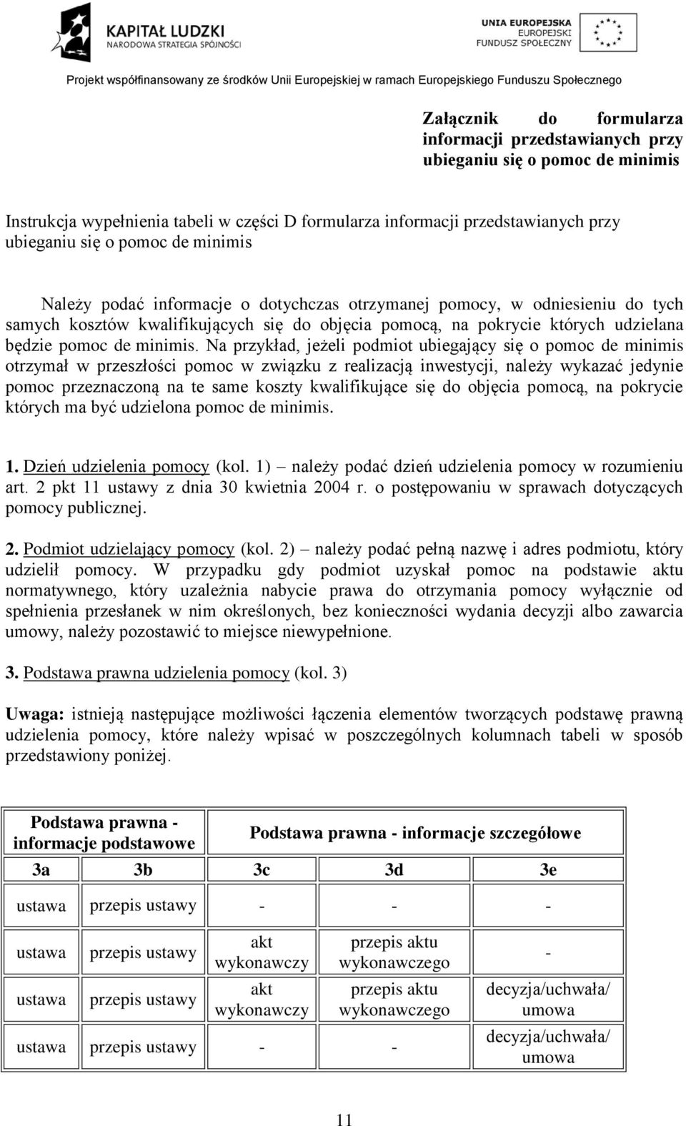 Na przykład, jeżeli podmiot ubiegający się o pomoc de minimis otrzymał w przeszłości pomoc w związku z realizacją inwestycji, należy wykazać jedy pomoc przeznaczoną na te same koszty kwalifikujące