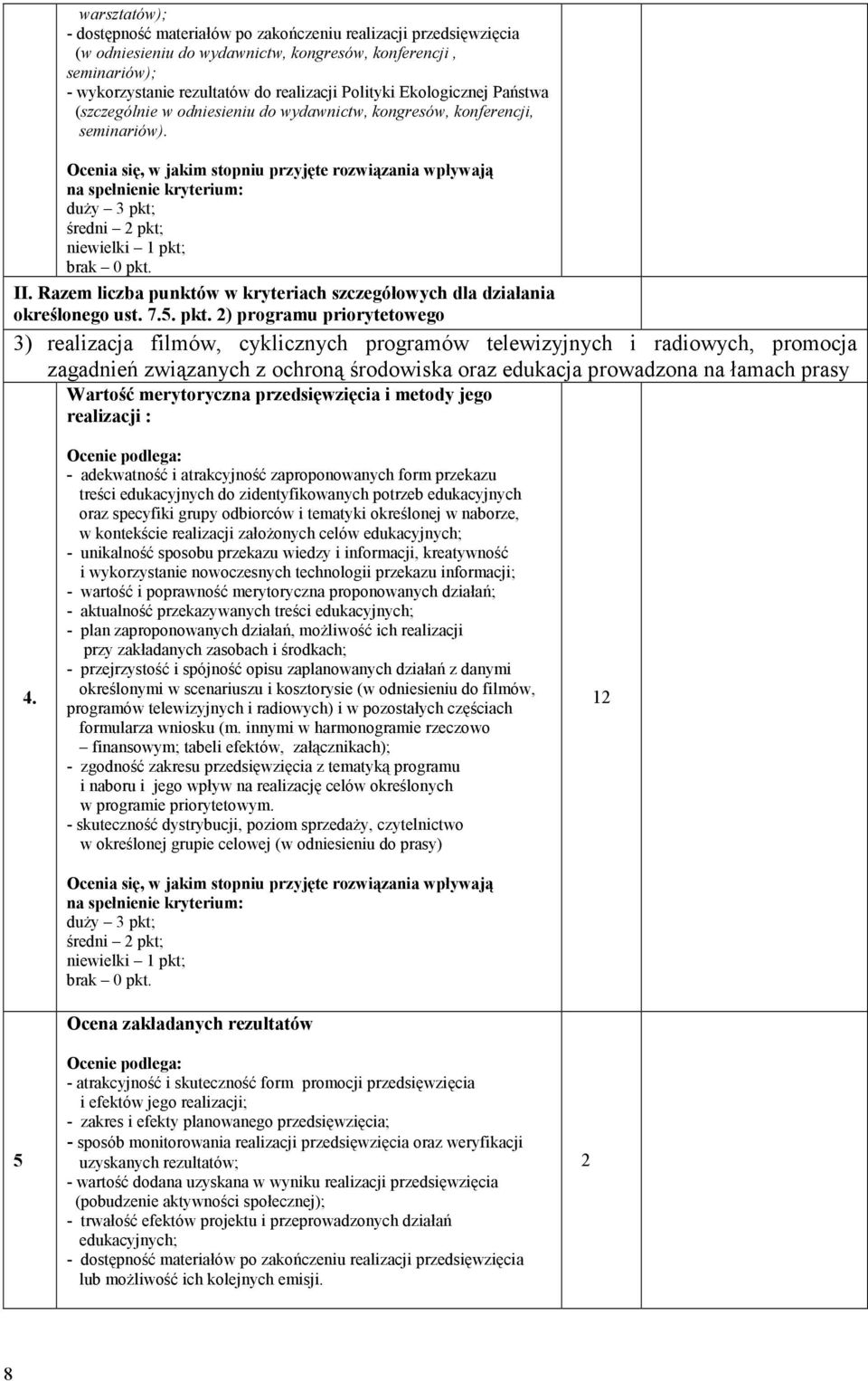 2) programu priorytetowego 3) realizacja filmów, cyklicznych programów telewizyjnych i radiowych, promocja zagadnień związanych z ochroną środowiska oraz edukacja prowadzona na łamach prasy Wartość