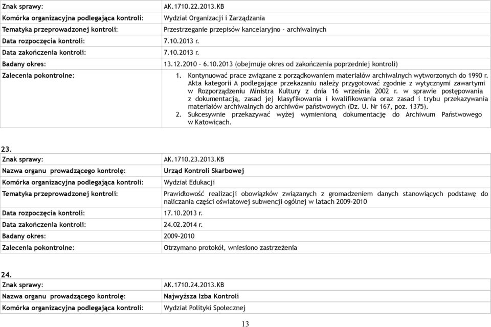 Akta kategorii A podlegające przekazaniu należy przygotować zgodnie z wytycznymi zawartymi w Rozporządzeniu Ministra Kultury z dnia 16 września 2002 r.