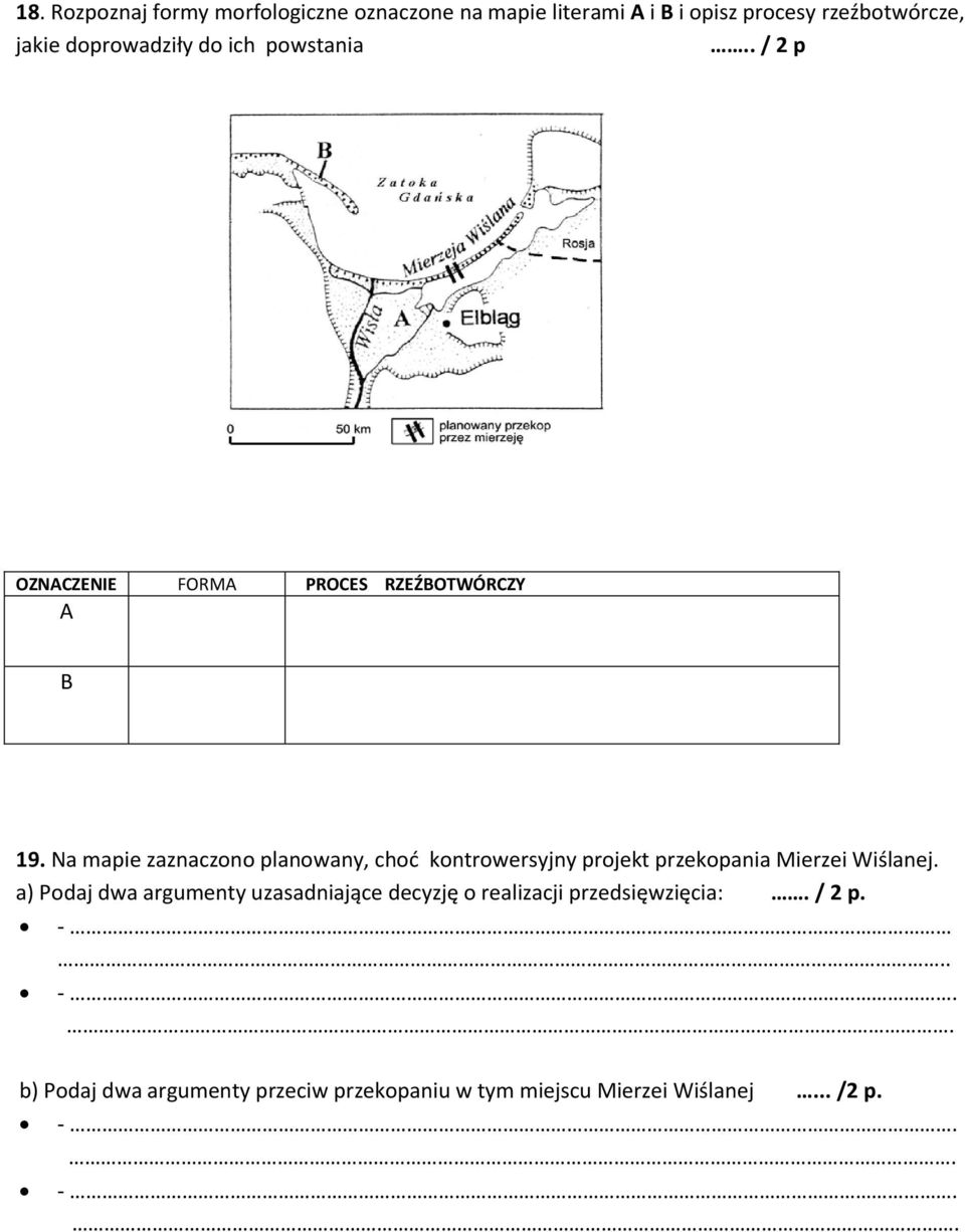 Na mapie zaznaczn planwany, chd kntrwersyjny prjekt przekpania Mierzei Wiślanej.