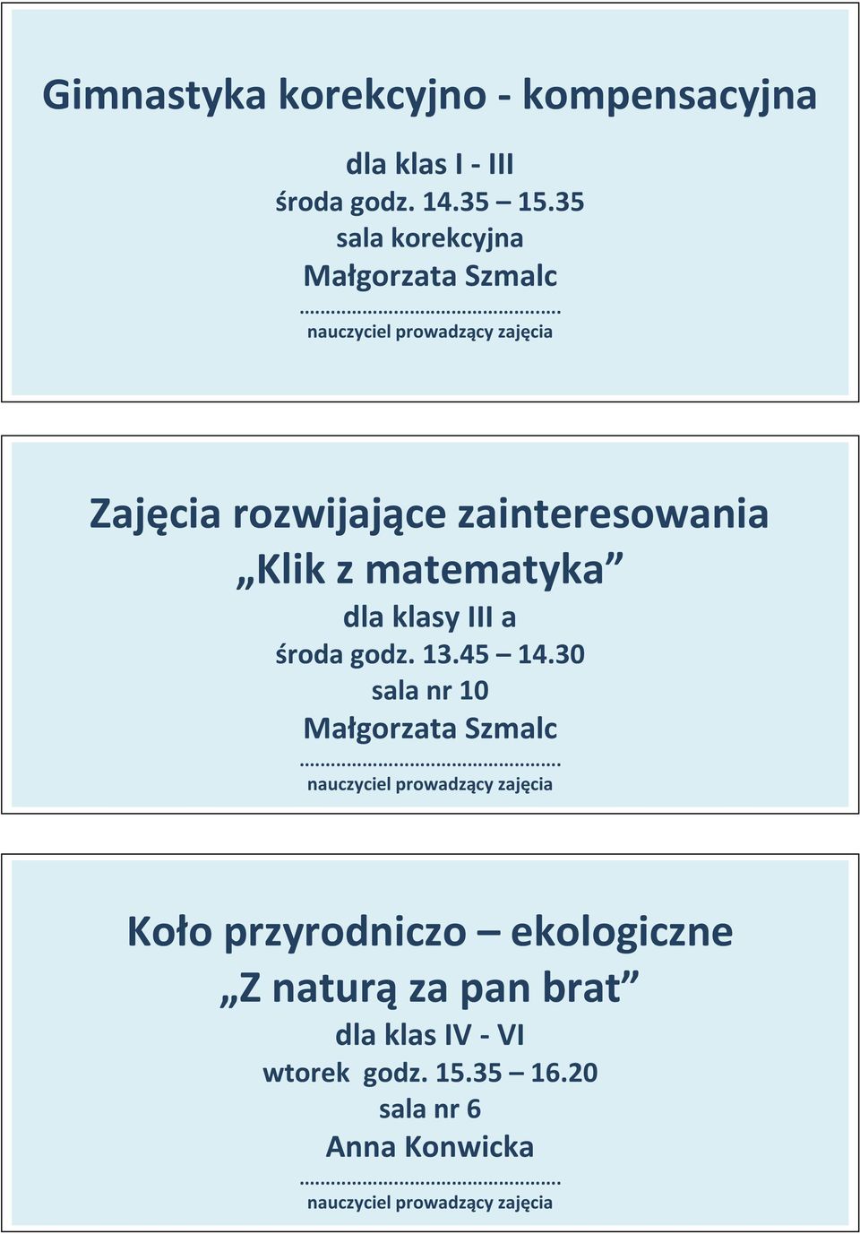 matematyka dla klasy III a środa godz. 13.45 14.