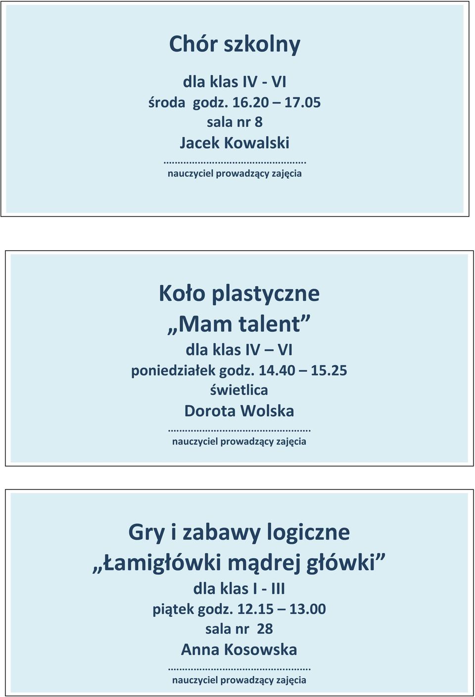 VI poniedziałek godz. 14.40 15.