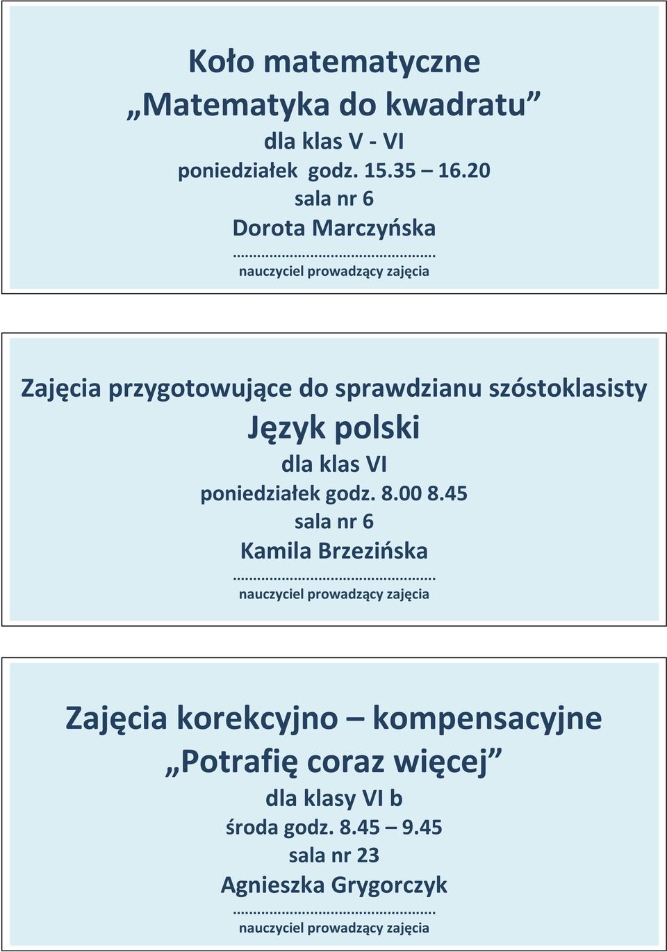 polski dla klas VI poniedziałek godz. 8.00 8.
