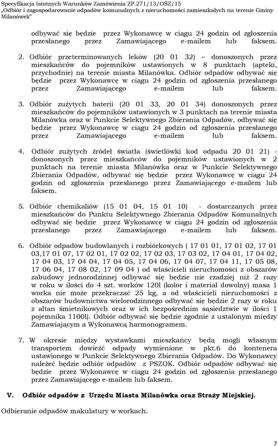 Odbiór przeterminowanych leków (20 01 32) donoszonych przez mieszkańców do pojemników ustawionych w 8 punktach (apteki, przychodnie) na terenie miasta Milanówka.