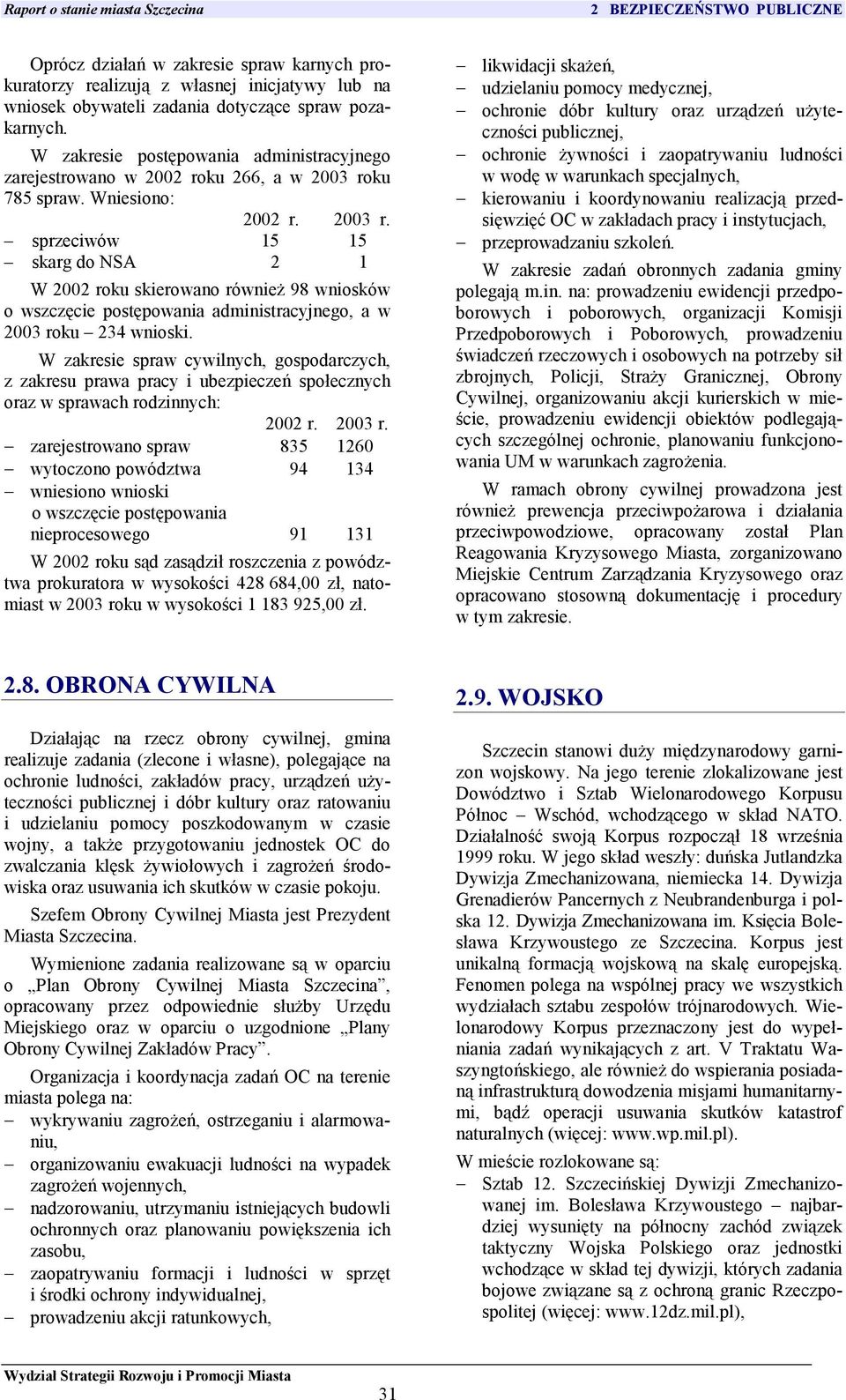 ku 785 spraw. Wniesiono: 2002 r. 2003 r. sprzeciwów 15 15 skarg do NSA 2 1 W 2002 roku skierowano również 98 wniosków o wszczęcie postępowania administracyjnego, a w 2003 roku 234 wnioski.