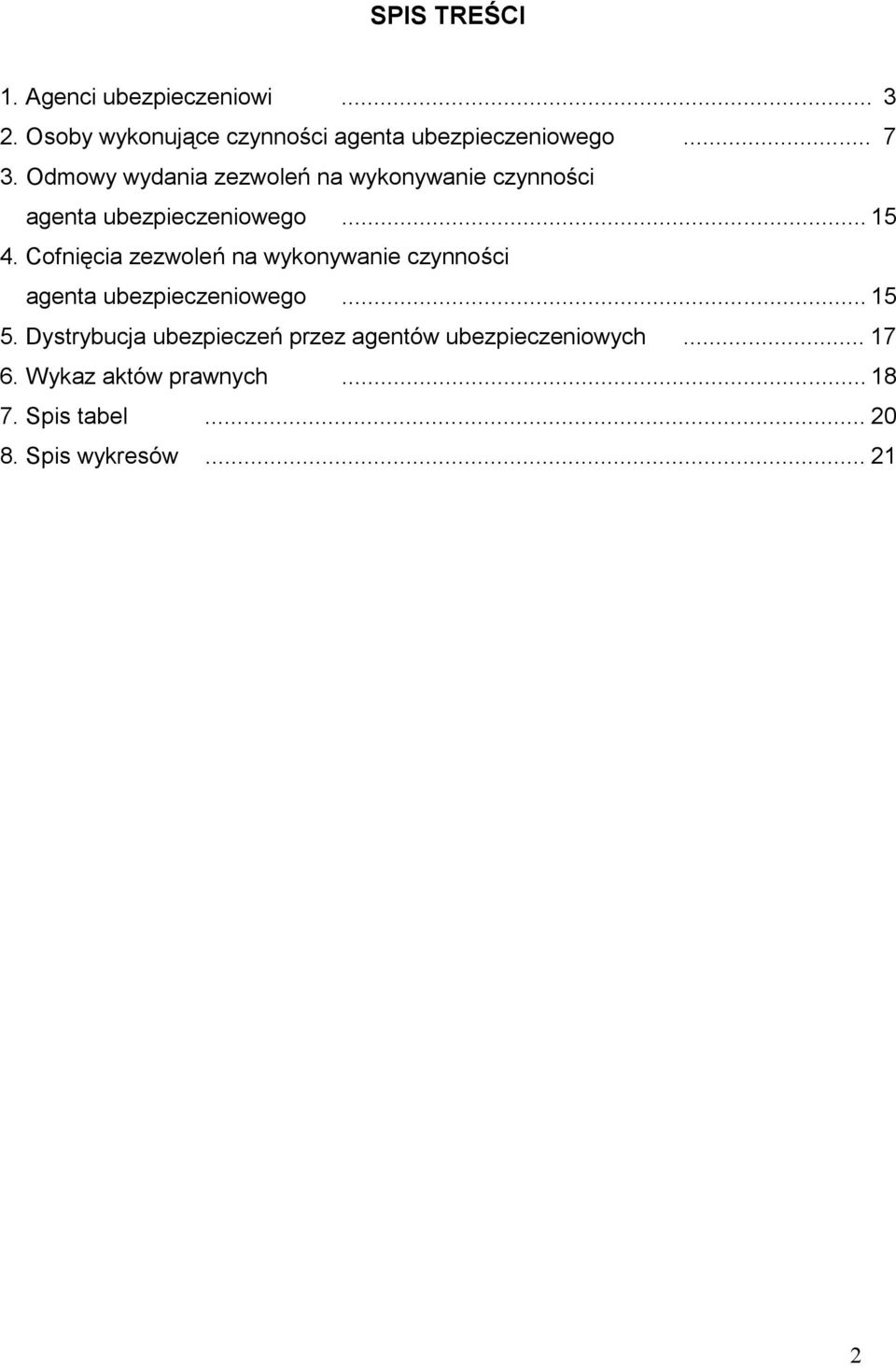 Cofnięcia zezwoleń na wykonywanie czynności agenta ubezpieczeniowego... 15 5.