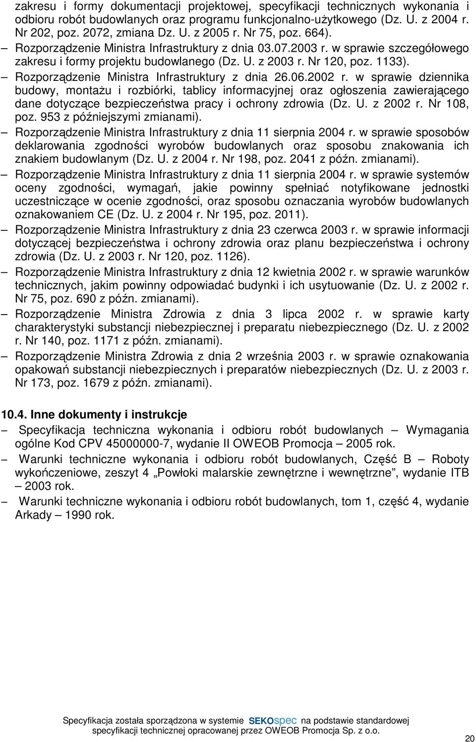 Rozporządzenie Ministra Infrastruktury z dnia 26.06.2002 r.