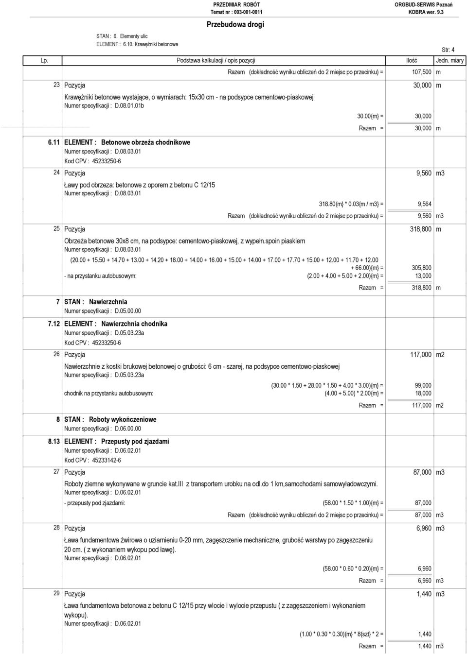 6.11 ELEMENT : Betonowe obrzeża chodnikowe Numer specyfikacji : D.08.03.01 Kod CPV : 45233250-6 30.