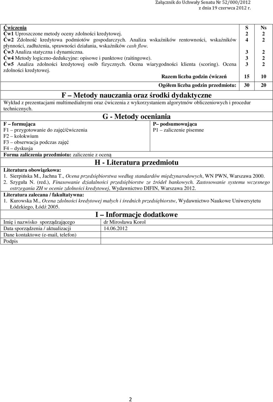 Ćw4 Metody logiczno-dedukcyjne: opisowe i punktowe (raitingowe). Ćw5 Analiza zdolności kredytowej osób fizycznych. Ocena wiarygodności klienta (scoring). Ocena zdolności kredytowej.