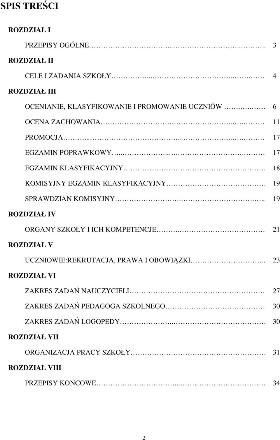 ..... 17 EGZAMIN KLASYFIKACYJNY 18 KOMISYJNY EGZAMIN KLASYFIKACYJNY 19 SPRAWDZIAN KOMISYJNY.... 19 ROZDZIAŁ IV ORGANY SZKOŁY I ICH KOMPETENCJE.