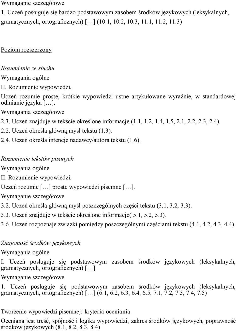 1, 1.2, 1.4, 1.5, 2.1, 2.2, 2.3, 2.4). 2.2. Uczeń określa główną myśl tekstu (1.3). 2.4. Uczeń określa intencję nadawcy/autora tekstu (1.6).