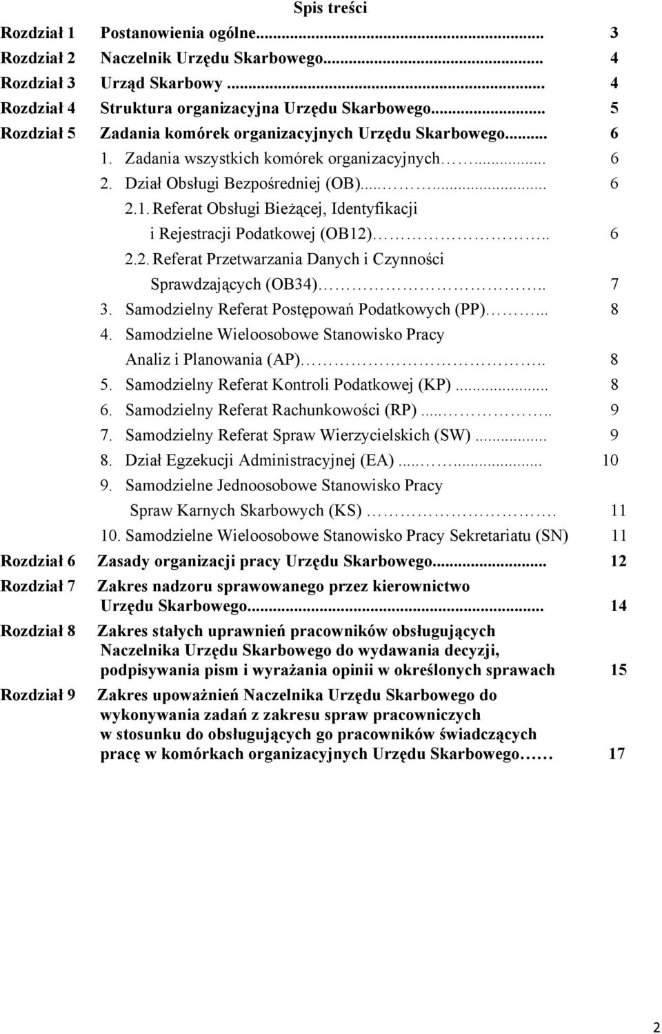 . 6 2.2. Referat Przetwarzania Danych i Czynności Sprawdzających (OB34).. 7 3. Samodzielny Referat Postępowań Podatkowych (PP)... 8 4.