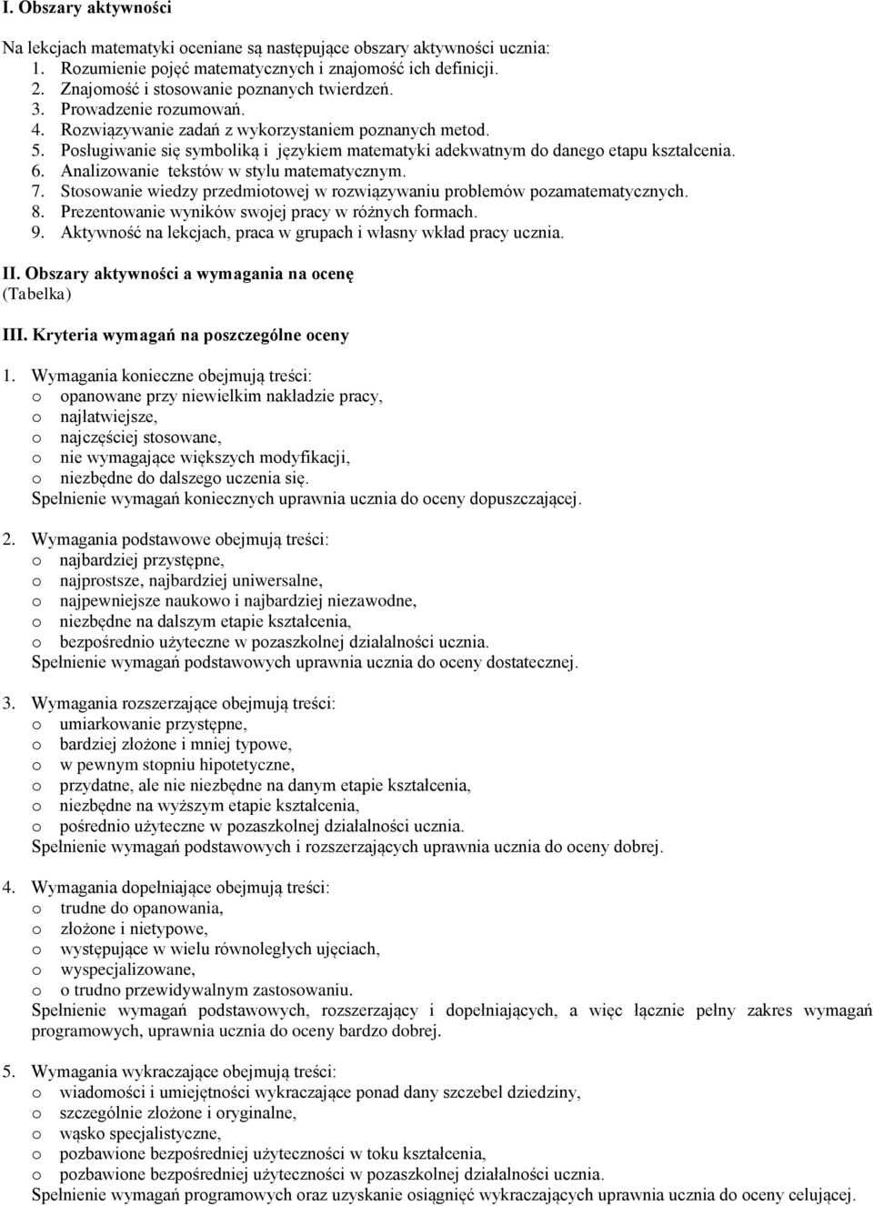 Posługiwanie się symboliką i językiem matematyki adekwatnym do danego etapu kształcenia. 6. Analizowanie tekstów w stylu matematycznym. 7.