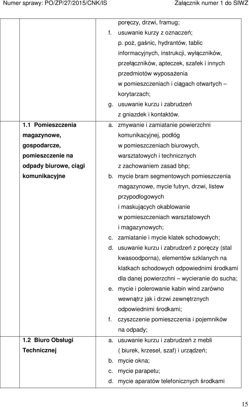 usuwanie kurzu i zabrudzeń z gniazdek i kontaktów. a. zmywanie i zamiatanie powierzchni komunikacyjnej, podłóg w pomieszczeniach biurowych, warsztatowych i technicznych z zachowaniem zasad bhp; b.