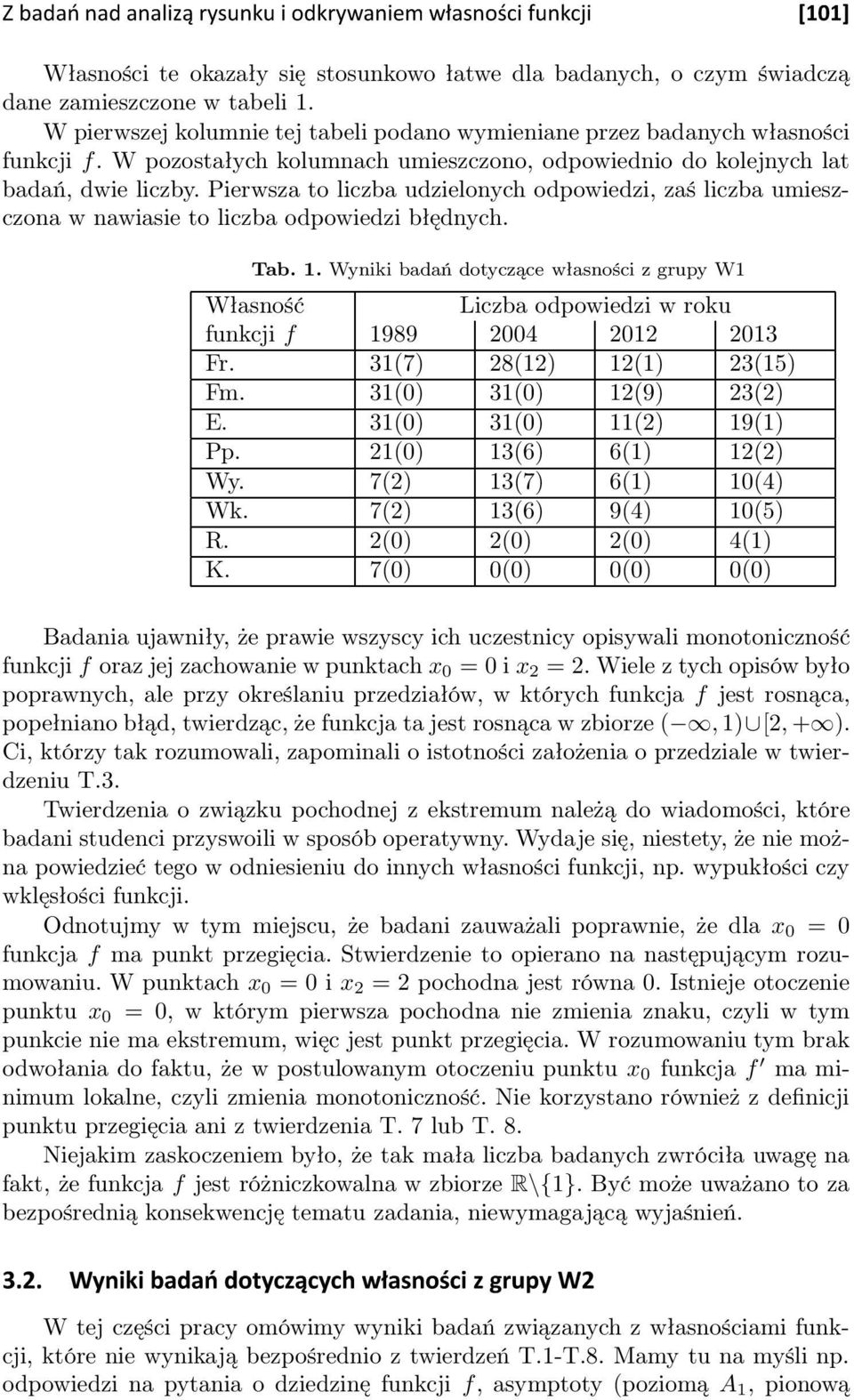 Pierwsza to liczba udzielonych odpowiedzi, zaś liczba umieszczona w nawiasie to liczba odpowiedzi błędnych. Tab. 1.