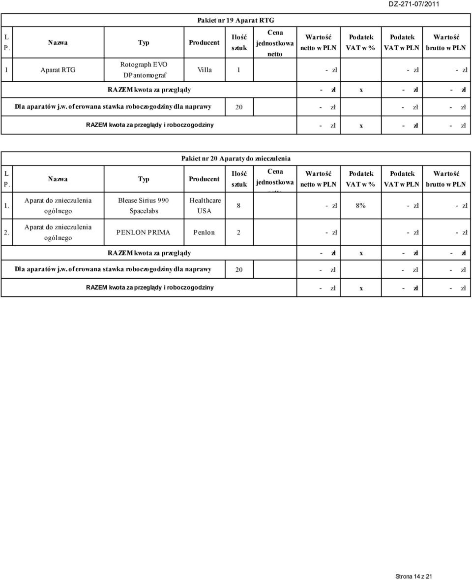 Blease Sirius 990 Healthcare ogólnego Spacelabs USA w PN VAT w PN brutto w PN 8 - zł 8%