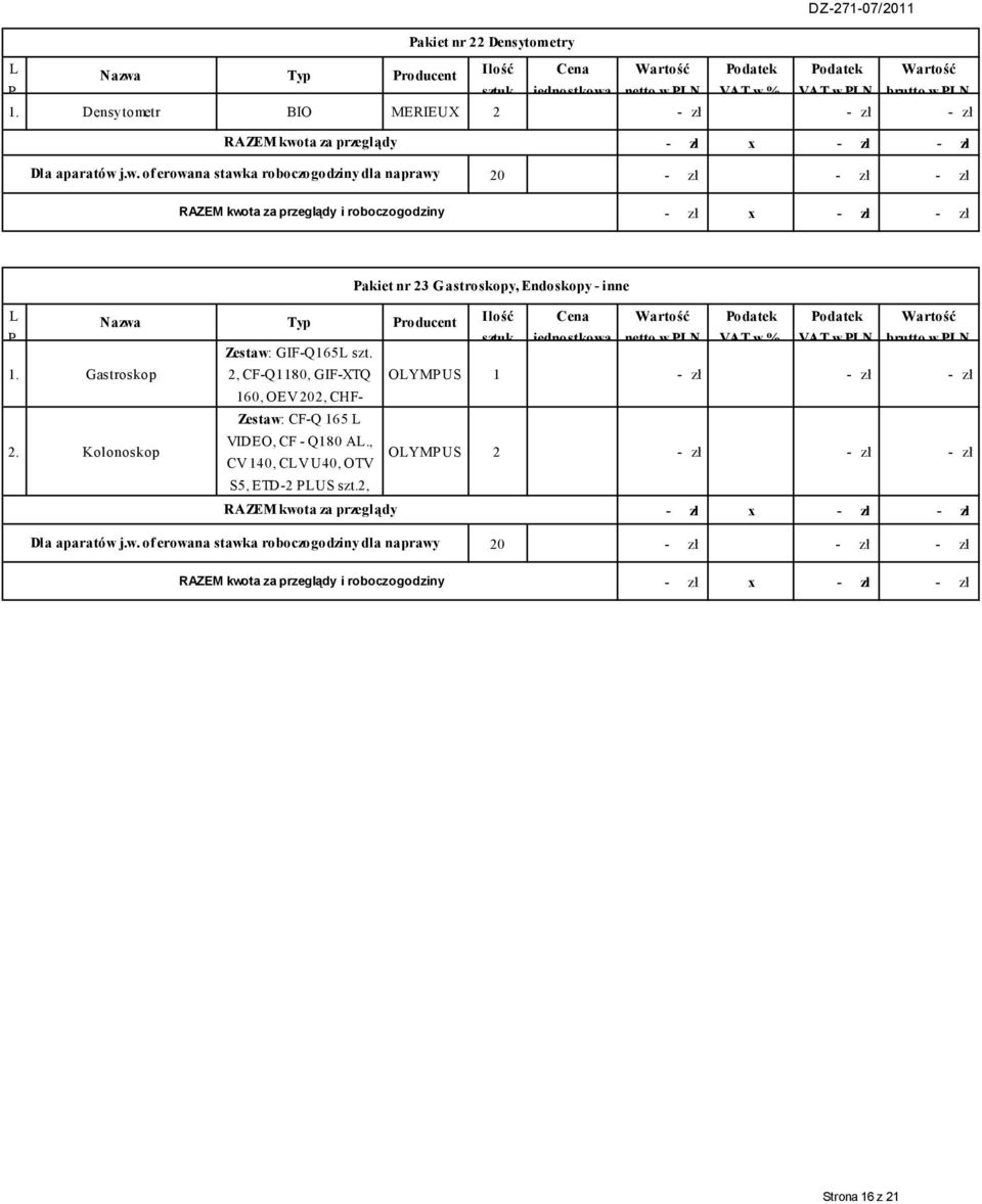 1 Gastroskop 2, CF-Q1180, GIF-XTQ OYMPUS 160, OEV 202, CHF- Zestaw: CF-Q 165 2 Kolonoskop