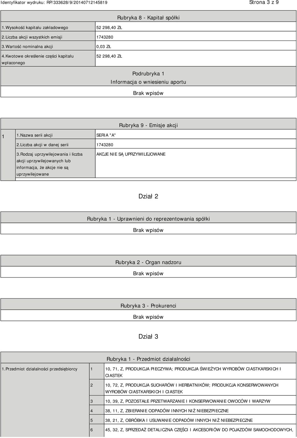 Liczba akcji w danej serii 1743280 Rubryka 9 - Emisje akcji 3.