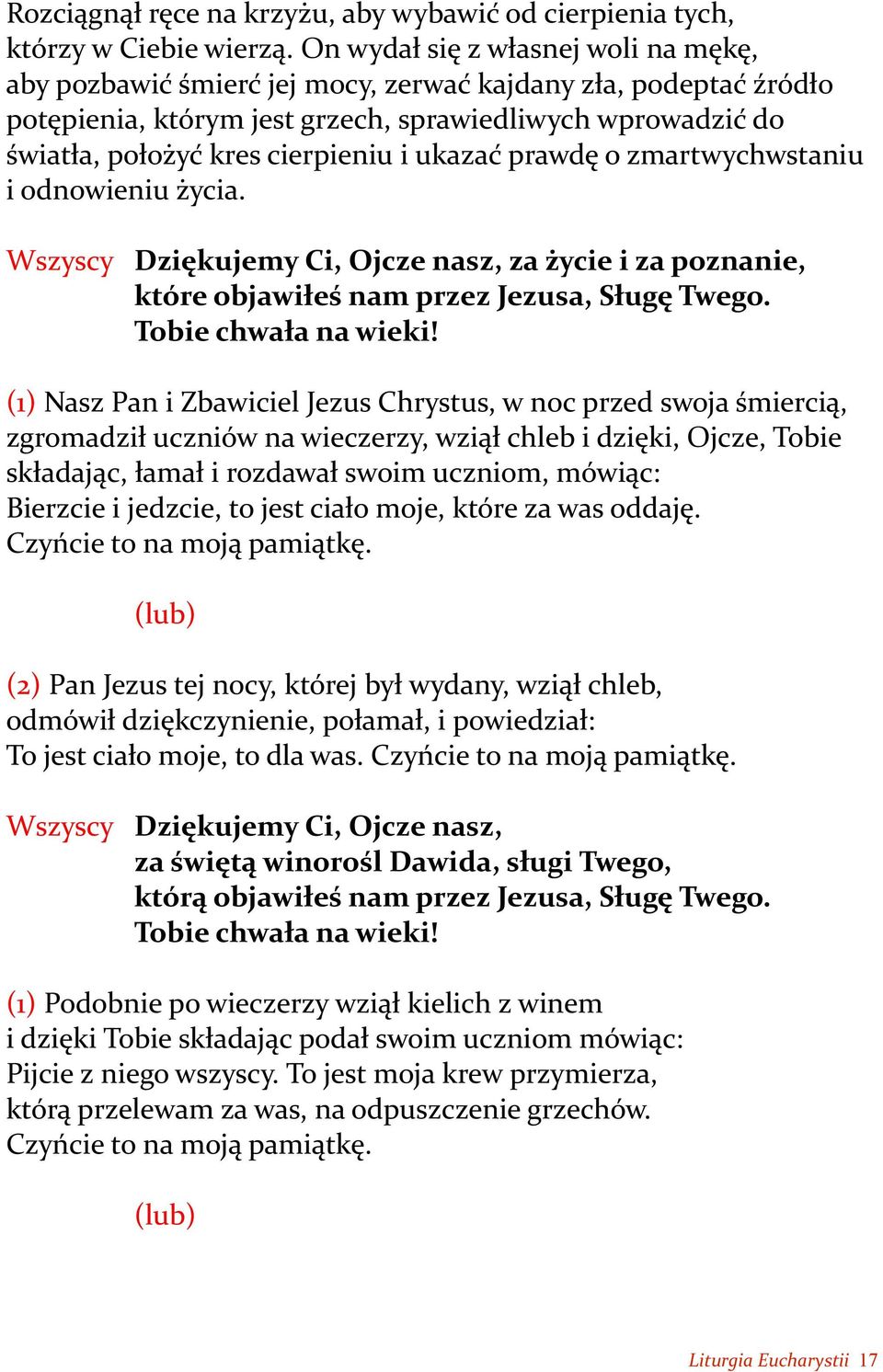 ukazać prawdę o zmartwychwstaniu i odnowieniu życia. Wszyscy Dziękujemy Ci, Ojcze nasz, za życie i za poznanie, które objawiłeś nam przez Jezusa, Sługę Twego. Tobie chwała na wieki!