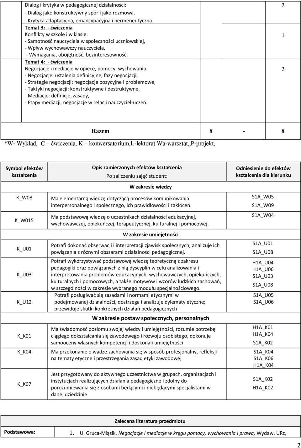 Temat 4: - ćwiczenia Negocjacje i mediacje w opiece, pomocy, wychowaniu: - Negocjacje: ustalenia definicyjne, fazy negocjacji, - Strategie negocjacji: negocjacje pozycyjne i problemowe, - Taktyki