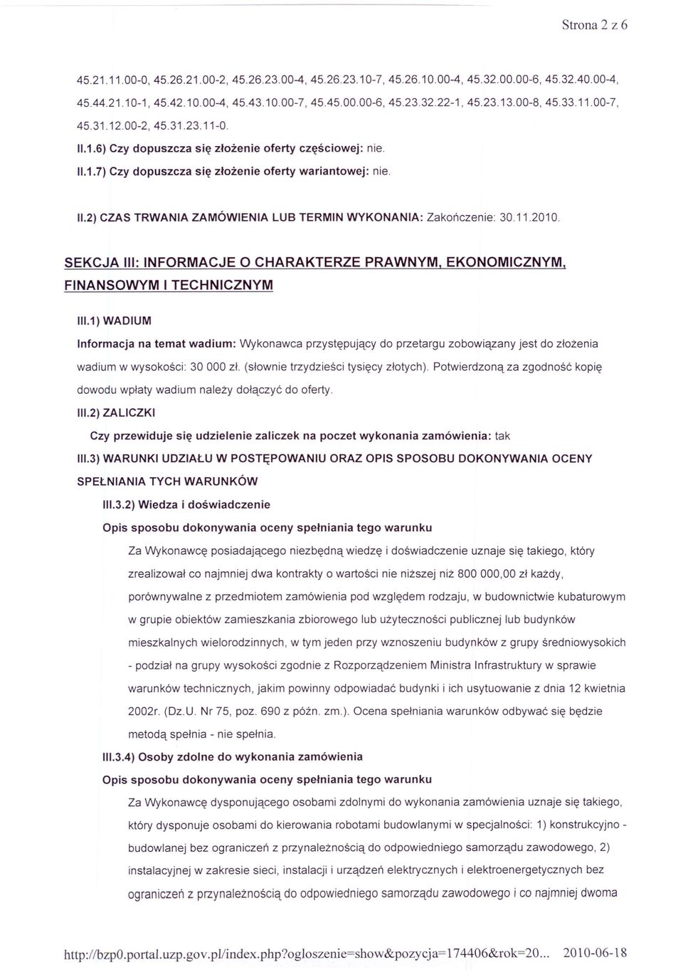 11.2010. SEKCJA III: INFORMACJE O CHARAKTERZE PRAWNYM, EKONOMICZNYM, FINANSOWYM I TECHNICZNYM 111.