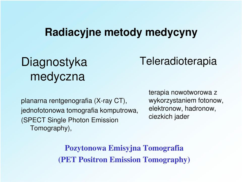 Photon Emission Tomography), terapia nowotworowa z wykorzystaniem fotonow,