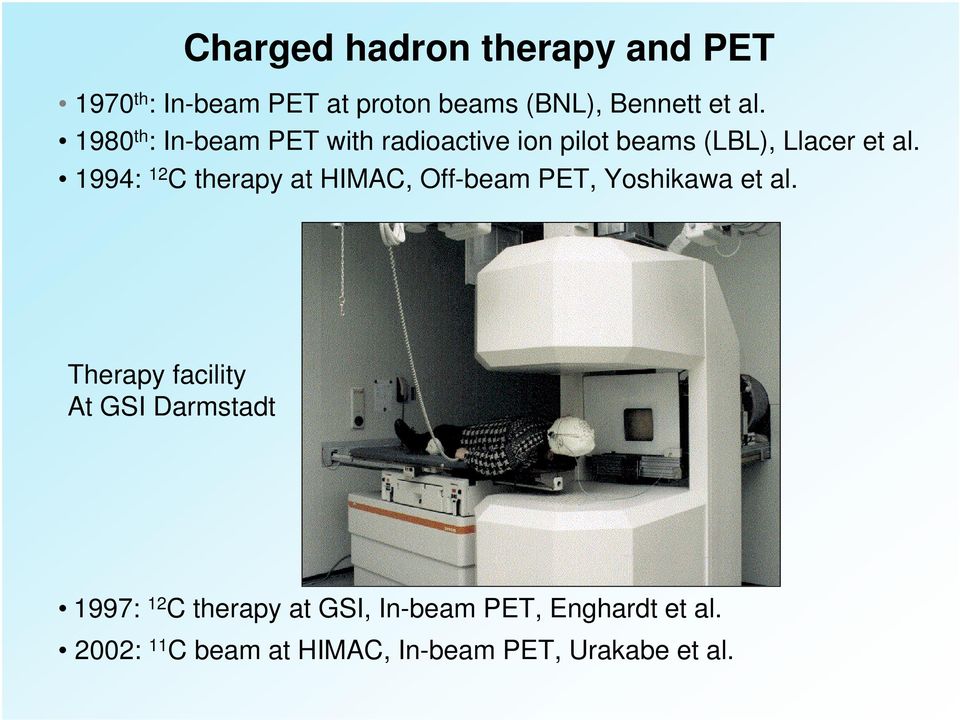 1994: 12 C therapy at HIMAC, Off-beam PET, Yoshikawa et al.