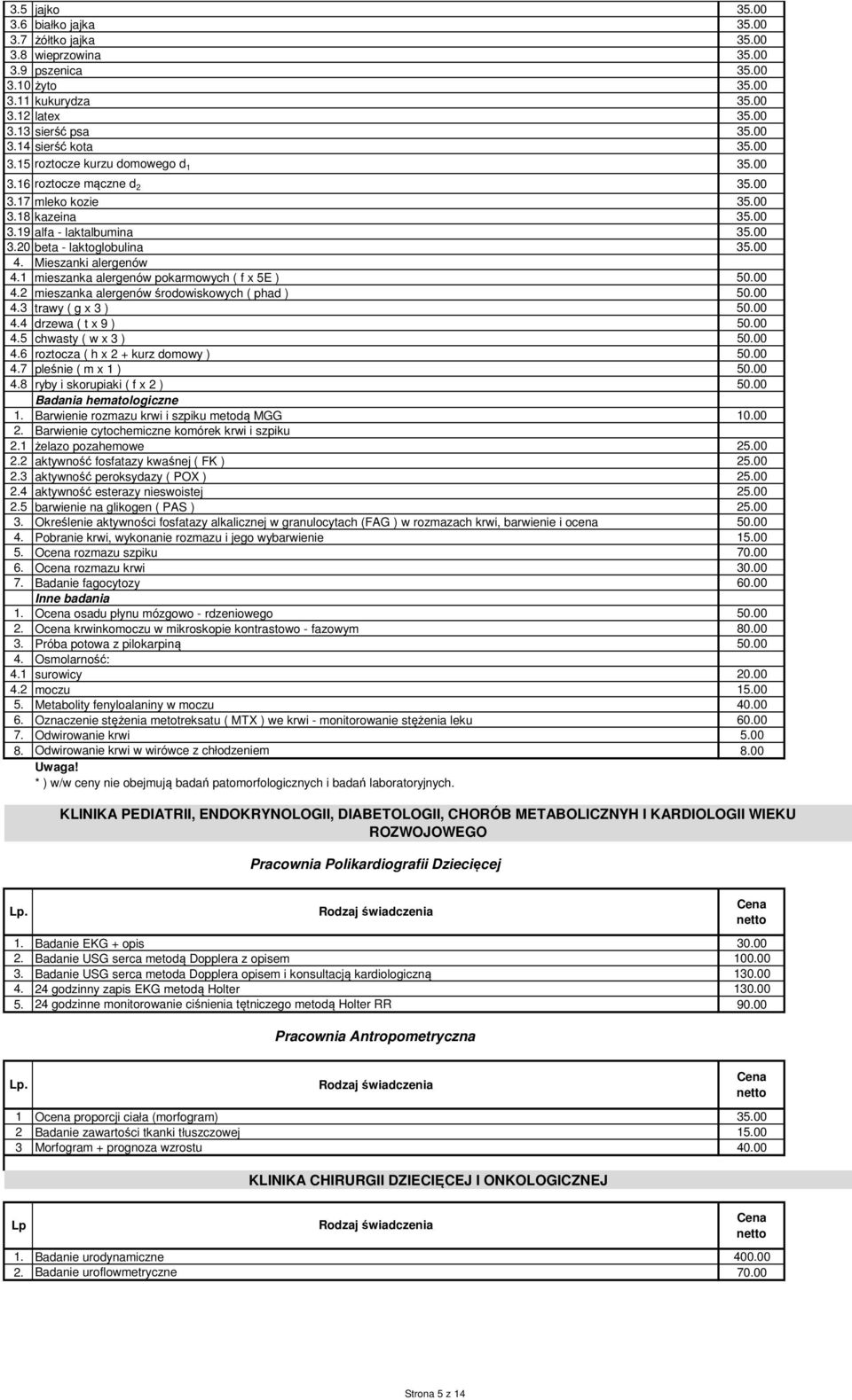 Mieszanki alergenów 4.1 mieszanka alergenów pokarmowych ( f x 5E ) 50.00 4.2 mieszanka alergenów środowiskowych ( phad ) 50.00 4.3 trawy ( g x 3 ) 50.00 4.4 drzewa ( t x 9 ) 50.00 4.5 chwasty ( w x 3 ) 50.