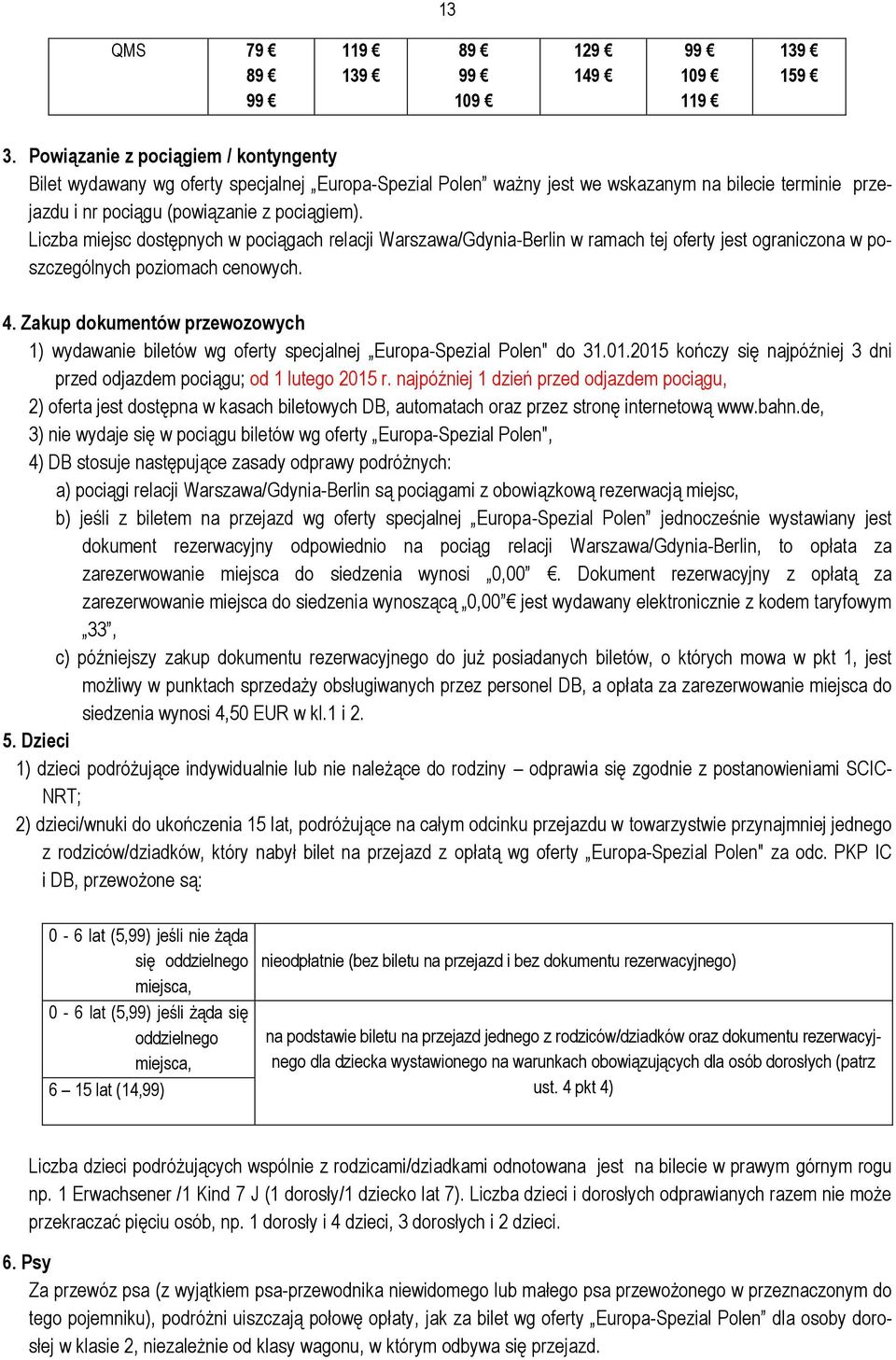 Liczba miejsc dostępnych w pociągach relacji Warszawa/Gdynia-Berlin w ramach tej oferty jest ograniczona w poszczególnych poziomach cenowych. 4.