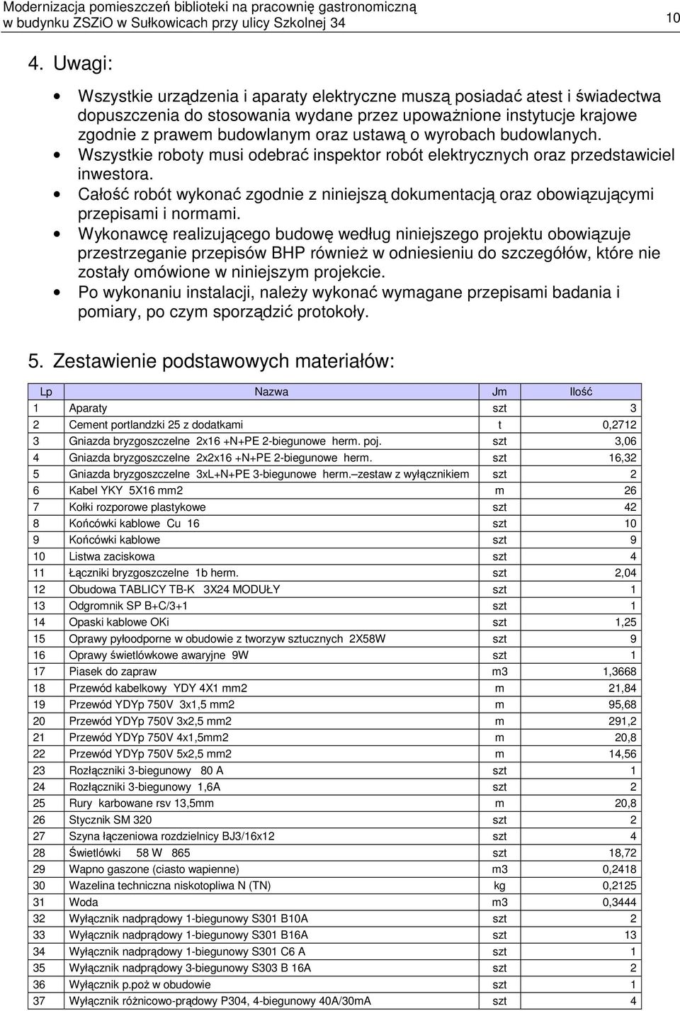 wyrobach budowlanych. Wszystkie roboty musi odebrać inspektor robót elektrycznych oraz przedstawiciel inwestora.