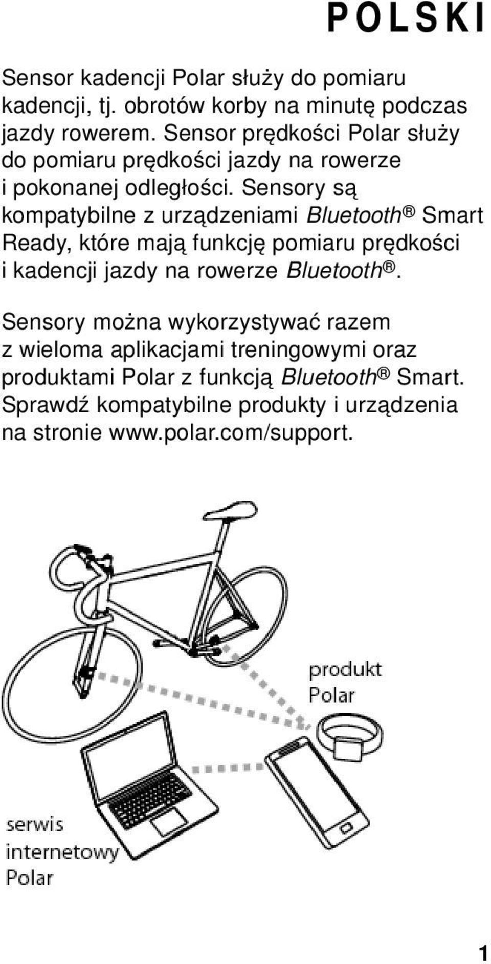 Sensory są kompatybilne z urządzeniami Bluetooth Smart Ready, które mają funkcję pomiaru prędkości i kadencji jazdy na rowerze