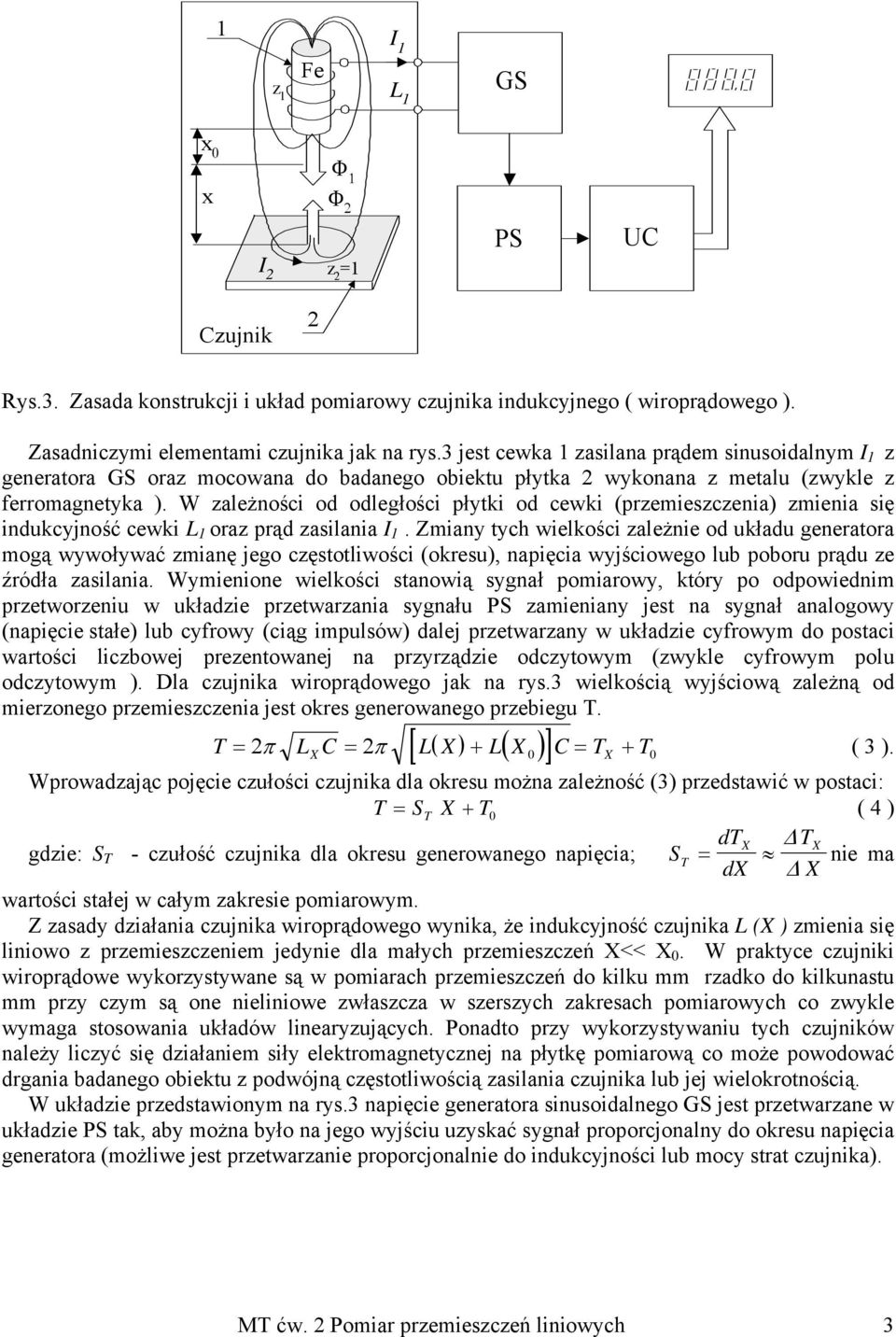 W zależności od odległości płytki od cewki (przemieszczenia) zmienia się indukcyjność cewki L 1 oraz prąd zasilania I 1.