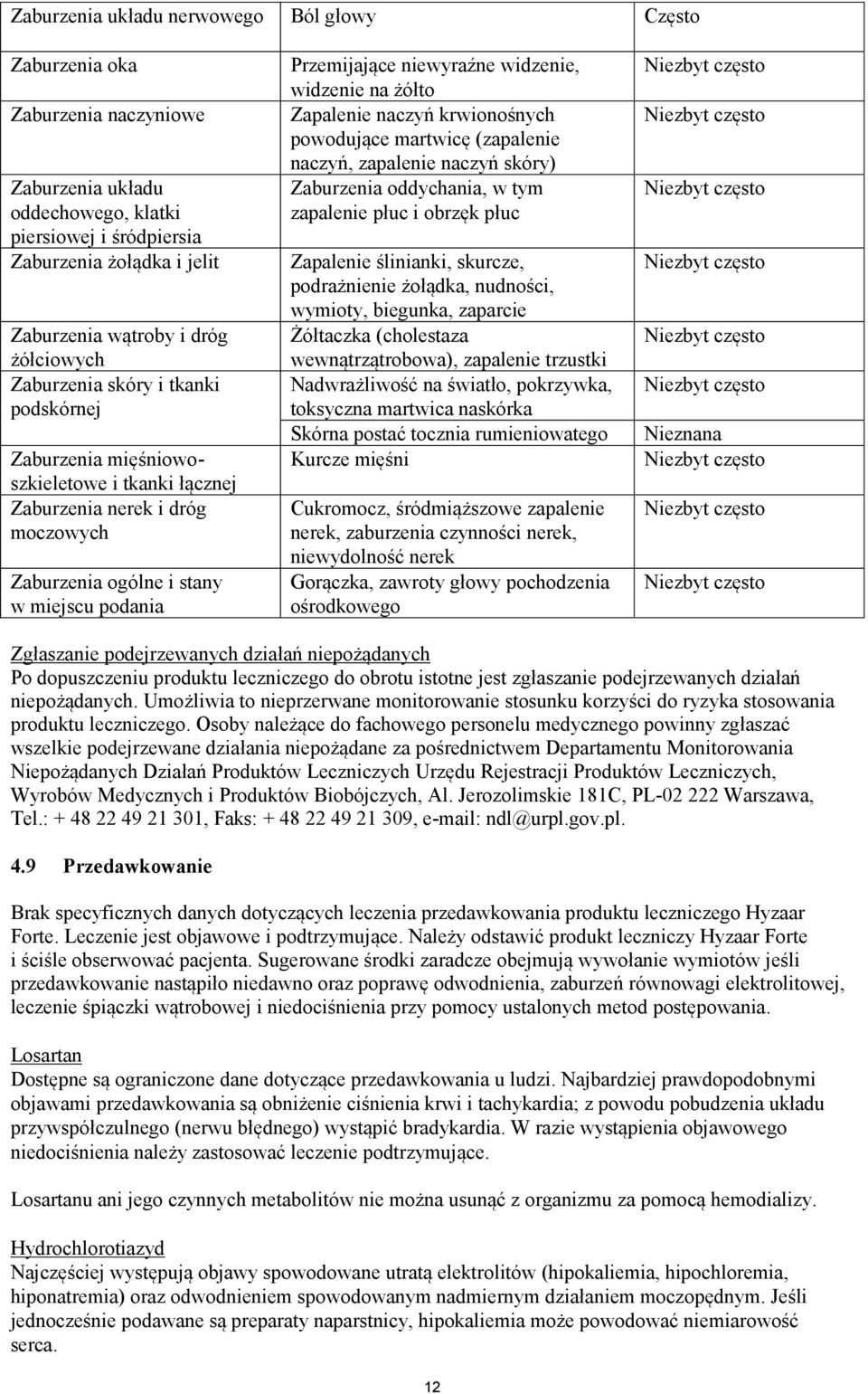 widzenie, widzenie na żółto Zapalenie naczyń krwionośnych powodujące martwicę (zapalenie naczyń, zapalenie naczyń skóry) Zaburzenia oddychania, w tym zapalenie płuc i obrzęk płuc Zapalenie ślinianki,