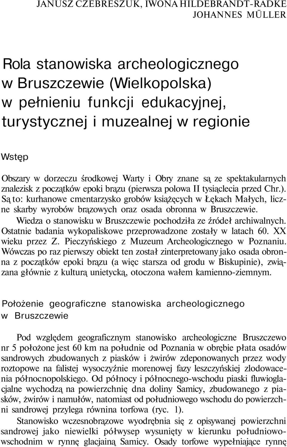 Są to: kurhanowe cmentarzysko grobów książęcych w Łękach Małych, liczne skarby wyrobów brązowych oraz osada obronna w Bruszczewie. Wiedza o stanowisku w Bruszczewie pochodziła ze źródeł archiwalnych.