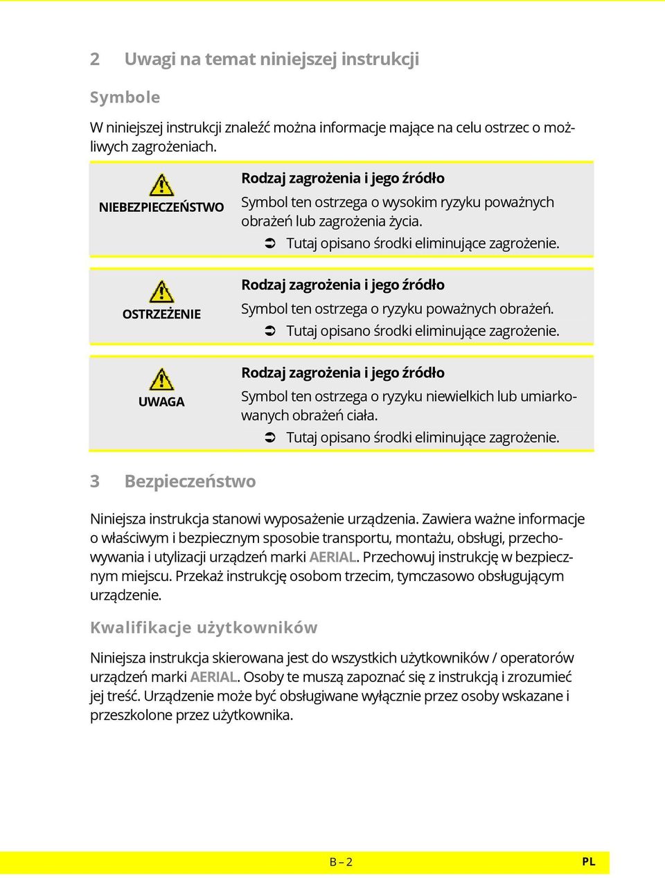 OSTRZEŻENIE Rodzaj zagrożenia i jego źródło Symbol ten ostrzega o ryzyku poważnych obrażeń. Tutaj opisano środki eliminujące zagrożenie.