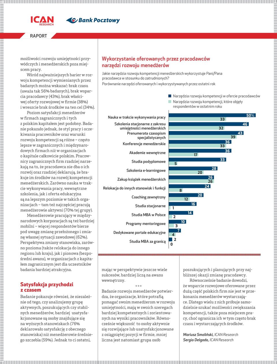 firmie (38%) i wreszcie brak środków na ten cel (34%). Poziom satysfakcji menedżerów w firmach zagranicznych i tych z polskim kapitałem jest podobny.