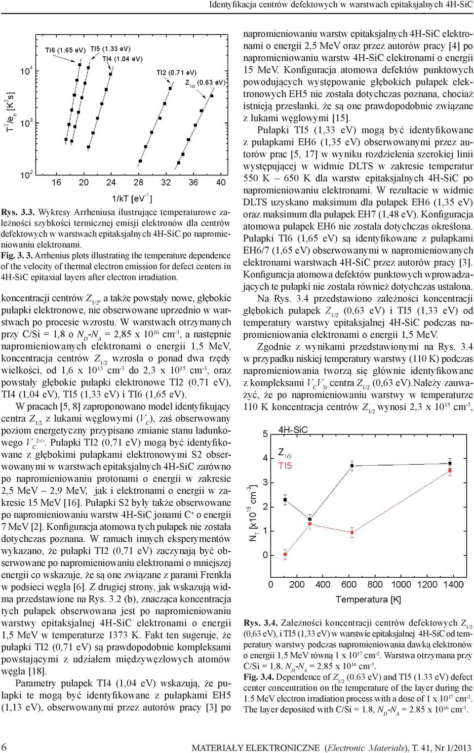 4H-SiC epitaxial layers after electron irradiation koncentracji centrów Z 1/2, a także powstały nowe, głębokie pułapki elektronowe, nie obserwowane uprzednio w warstwach po procesie wzrostu W