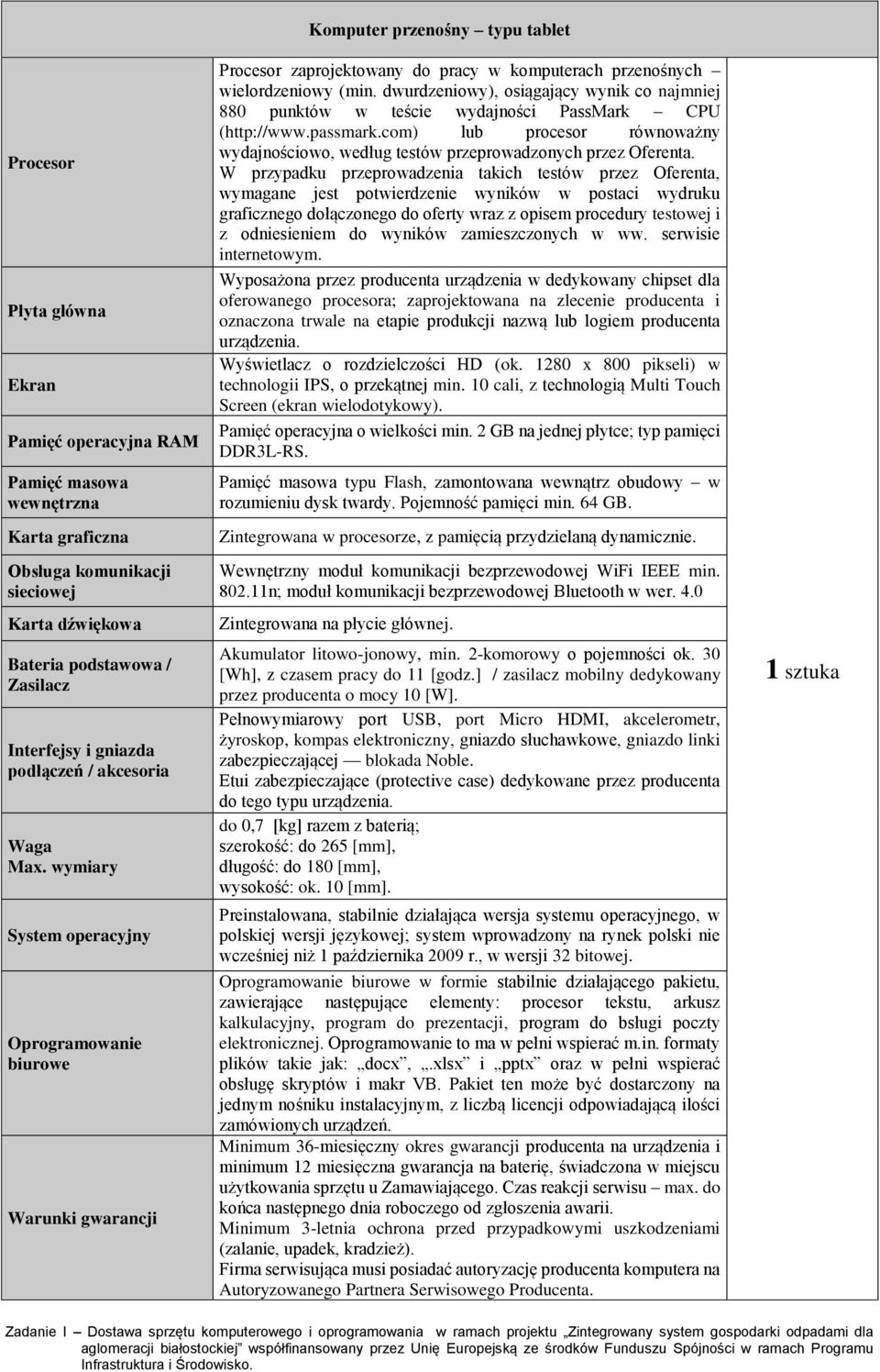 dwurdzeniowy), osiągający wynik co najmniej 880 punktów w teście wydajności PassMark CPU (http://www.passmark.com) lub procesor równoważny wydajnościowo, według testów przeprowadzonych przez Oferenta.