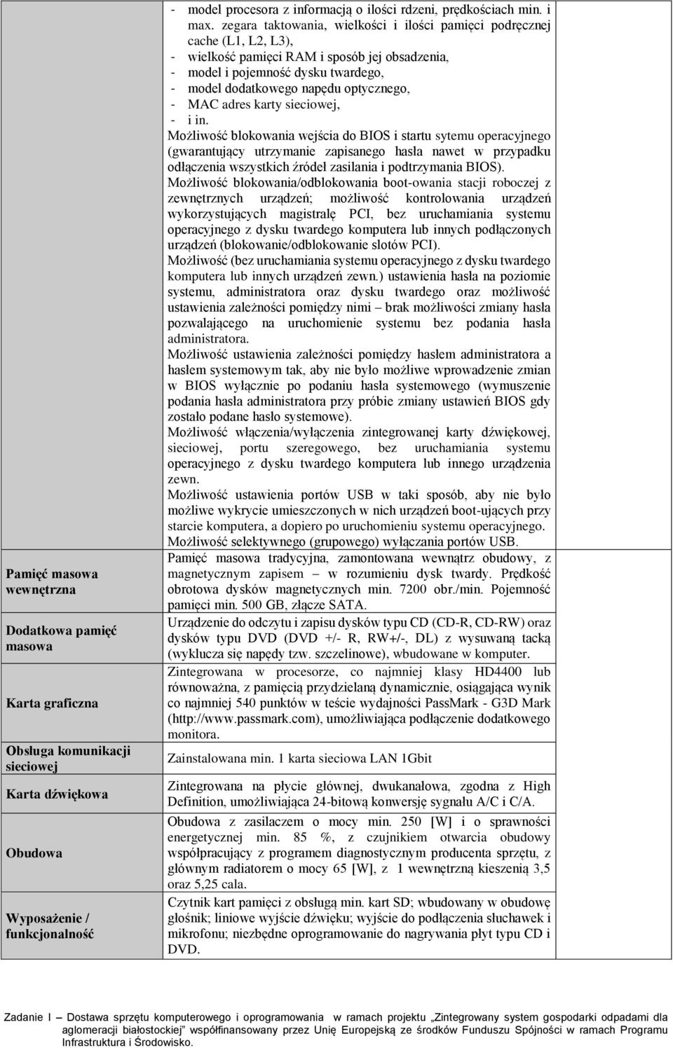 zegara taktowania, wielkości i ilości pamięci podręcznej cache (L1, L2, L3), - wielkość pamięci RAM i sposób jej obsadzenia, - model i pojemność dysku twardego, - model dodatkowego napędu optycznego,