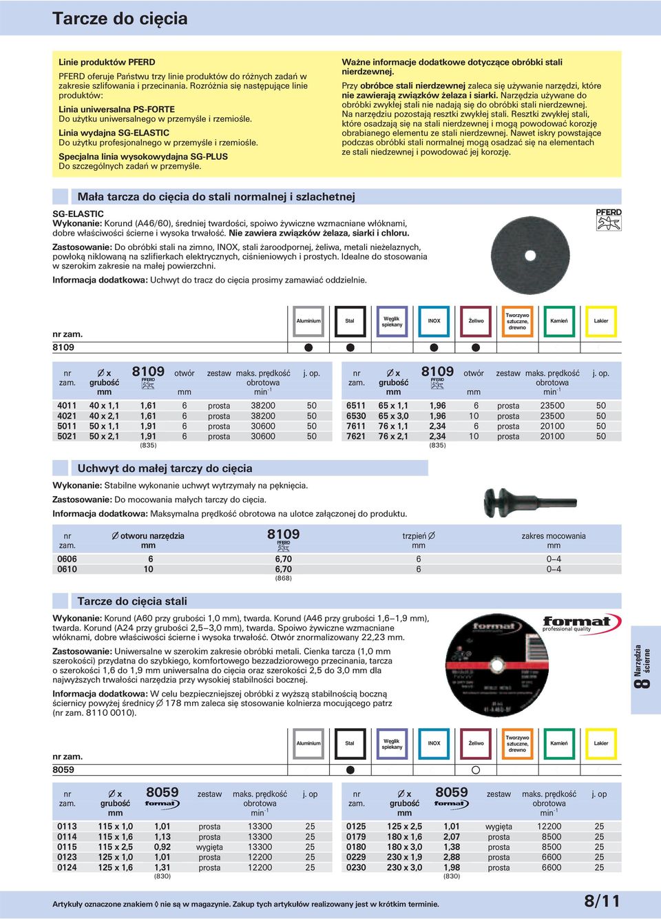 Specjalna linia wysokowydajna SG-PLUS Do szczególnych zadań w przemyśle. Ważne informacje dodatkowe dotyczące obróbki stali nierdzewnej.