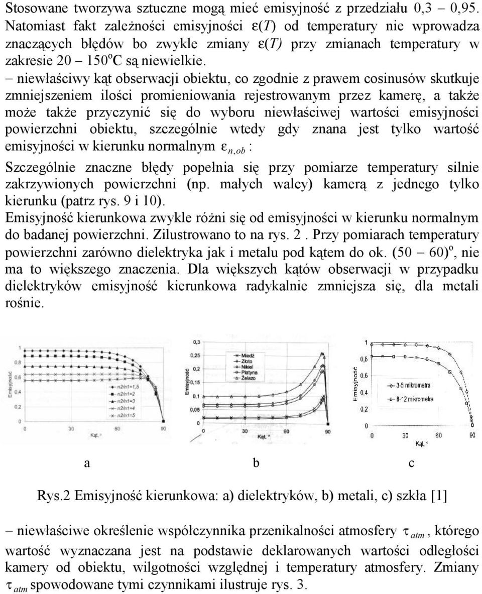 niewłaściwy kąt obserwacji obiektu, co zgodnie z prawem cosinusów skutkuje zmniejszeniem ilości promieniowania rejestrowanym przez kamerę, a także może także przyczynić się do wyboru niewłaściwej