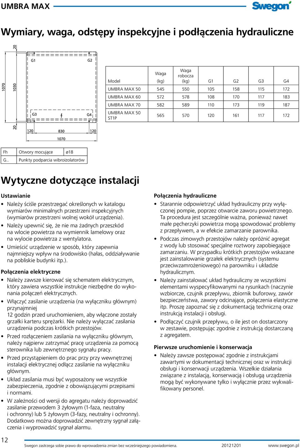 . Punkty podparcia wibroizolatorów Wytyczne dotyczące instalacji Ustawianie Należy ściśle przestrzegać określonych w katalogu wymiarów minimalnych przestrzeni inspekcyjnych (wymiarów przestrzeni