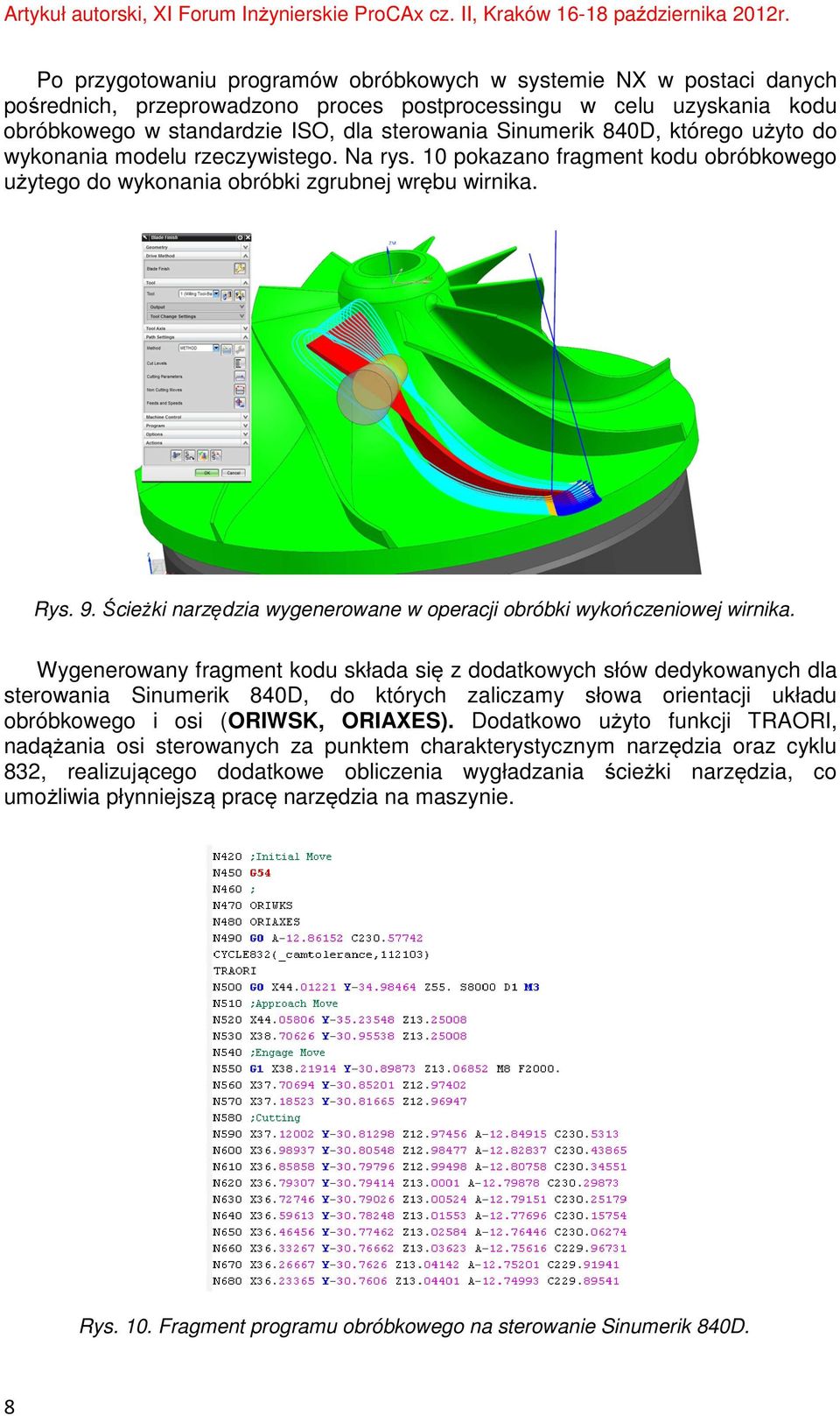 Ścieżki narzędzia wygenerowane w operacji obróbki wykończeniowej wirnika.